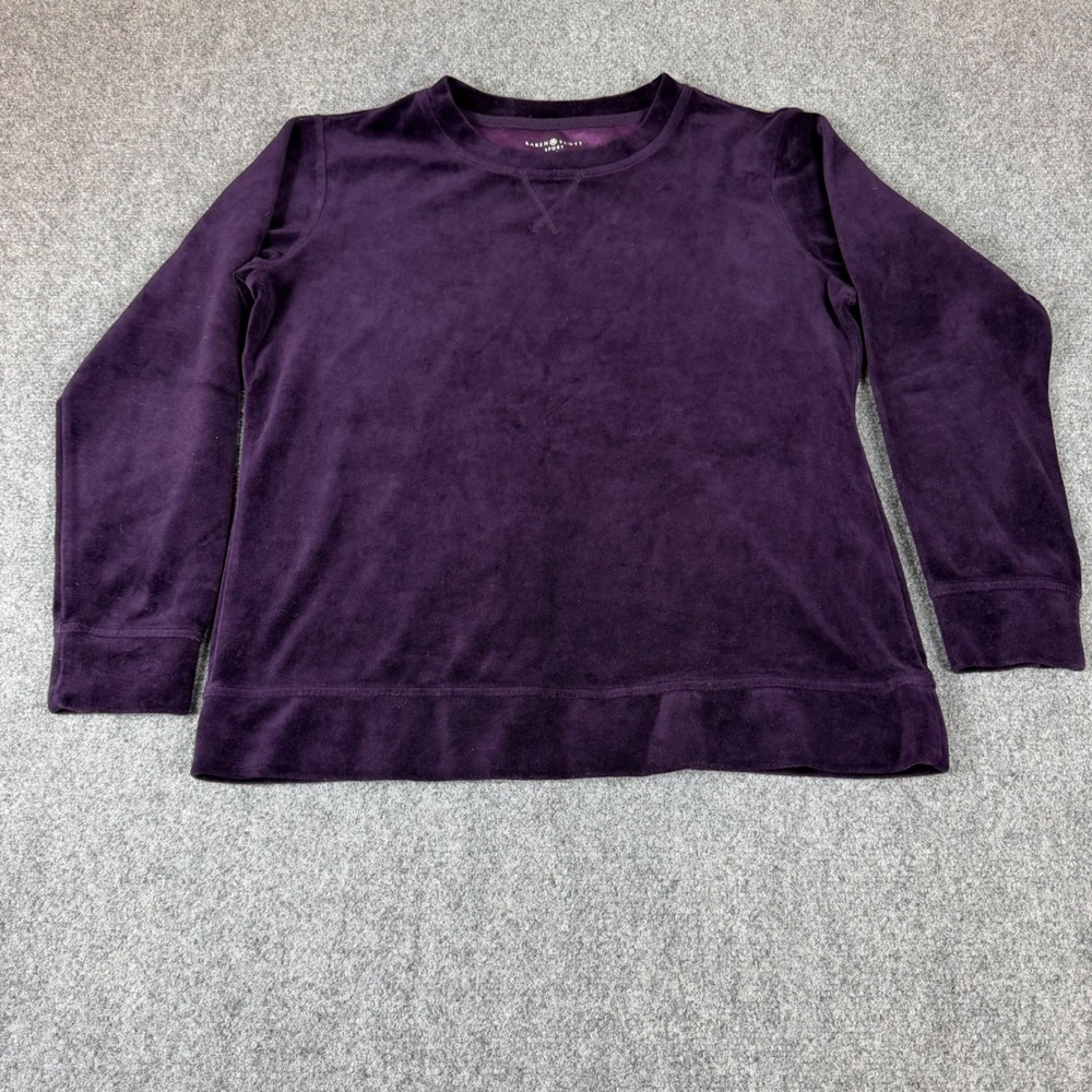 Karen Scott Sport Purple Velour Long Sleeve Crewneck Sweatshirt Petite Medium